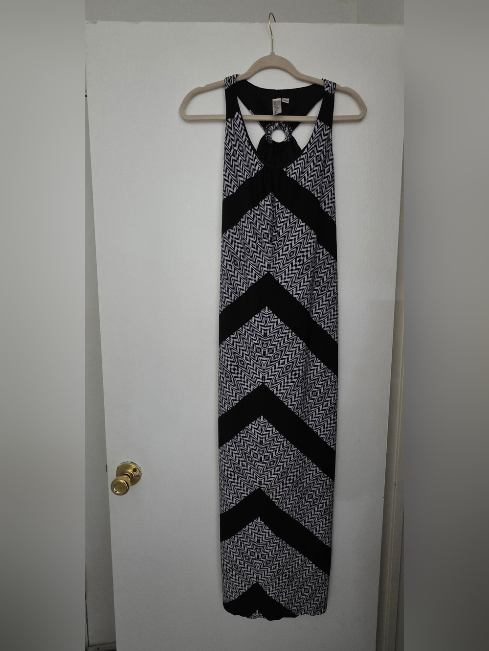 Emma & Michele Black & White Pattern Maxi Long Dress